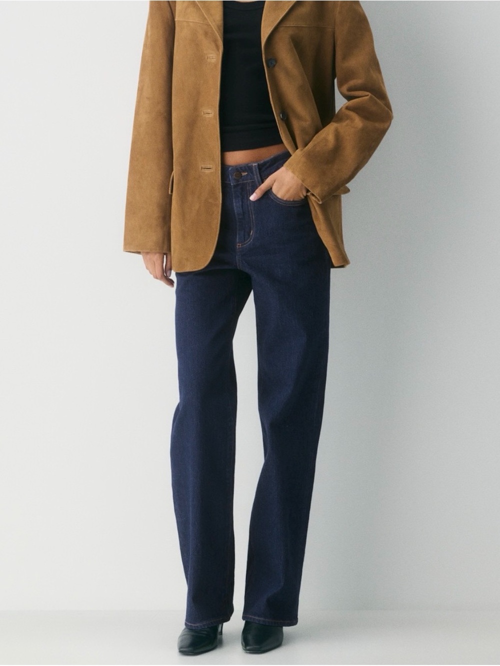 Denim Forum Remy High Ride Wide Jean in Dark Blue
